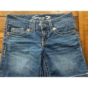 Seven7 Womens Denim Shorts Medium Wash Contrast Stitch Embroidered Pockets 27